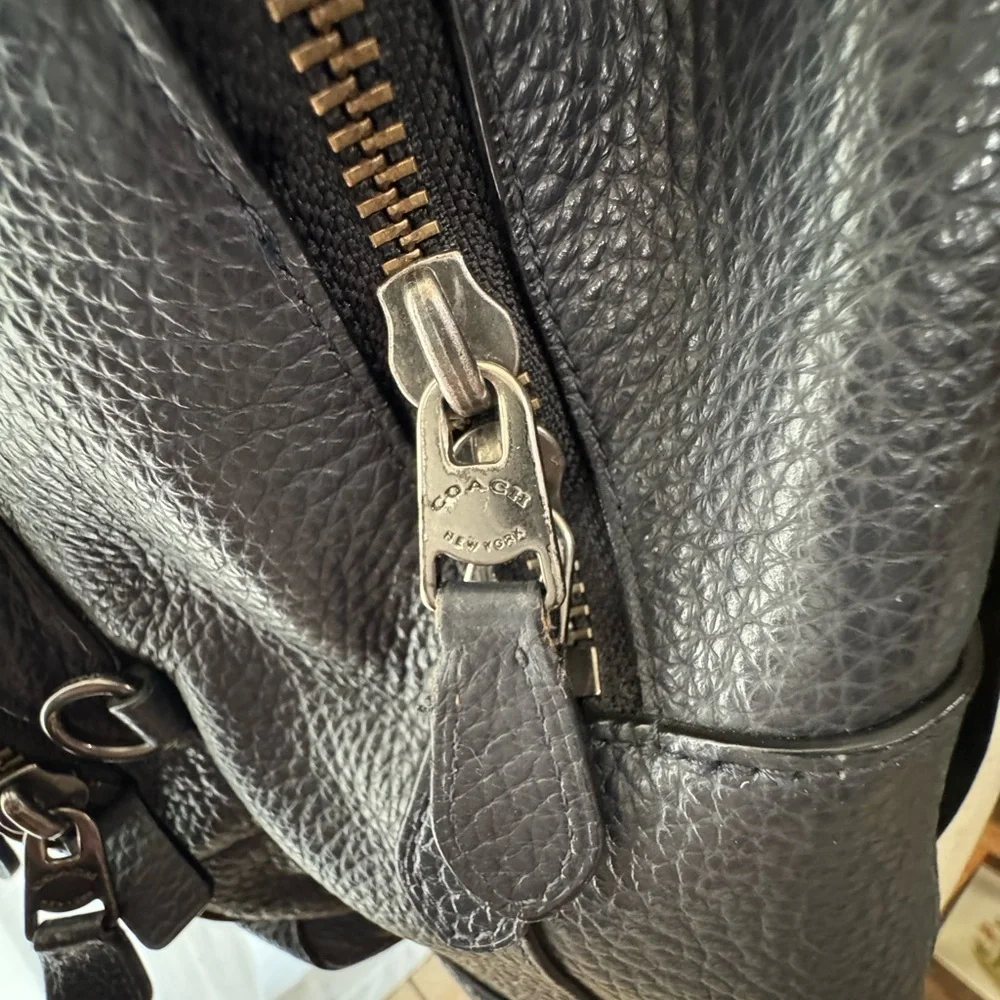 Coach Pebbled Leather Backpack Blue Gray Men’s Unisex Travel Work Bag